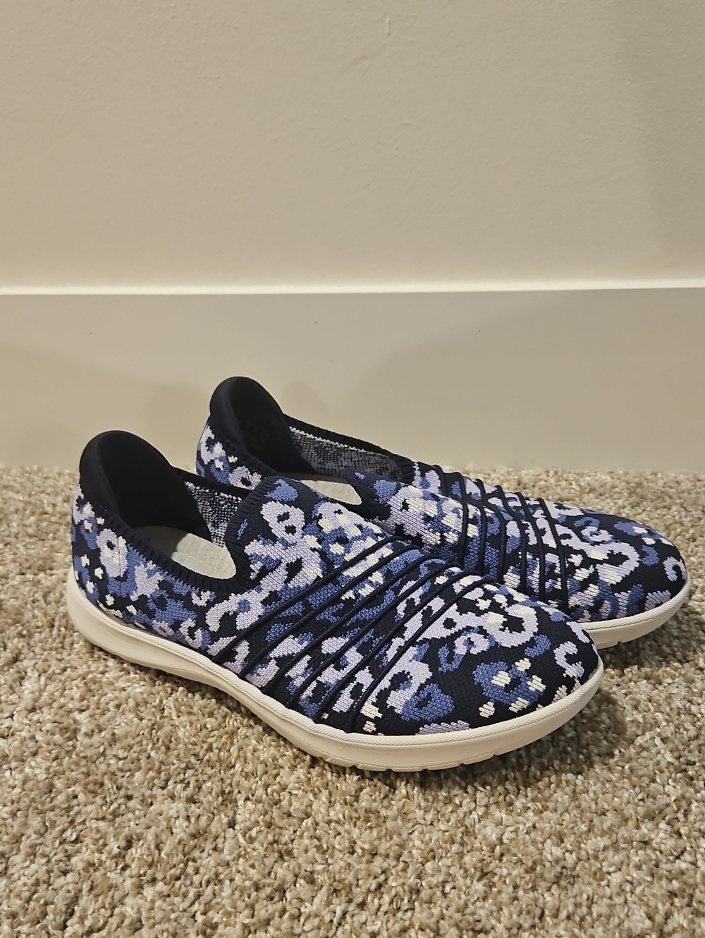 Cloudsteppers by Clarks Navy and Light Blue Floral Knit Slip-On Sneakers